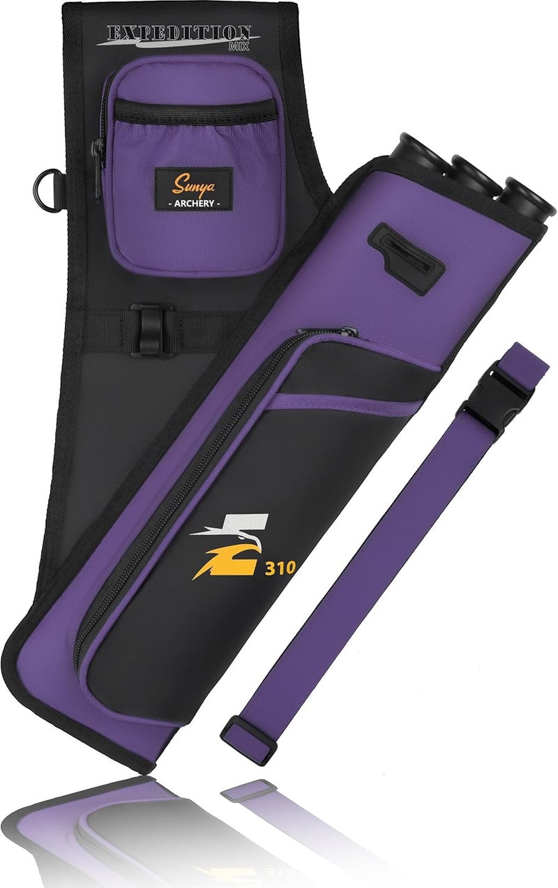 Sunya Archery Hip Quiver for Arrows. Includes 3 Tubes Arrow Holder, Accessories Pockets and Waist Belt. Fit for Compound and Recurve Bow Practice. - Image 1